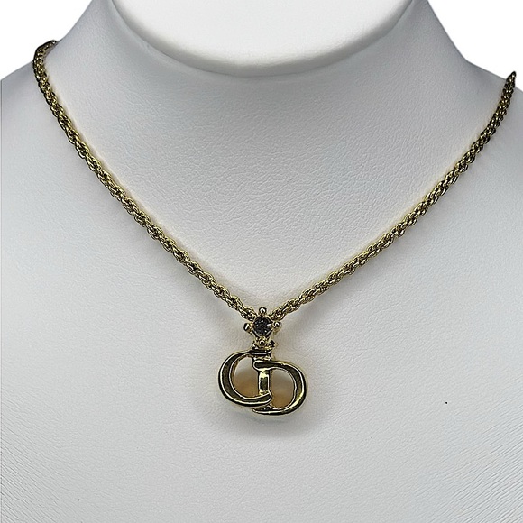 Like New Vintage Christian Dior Roped C.D Logo Rhinestone Necklace - Picture 5 of 10